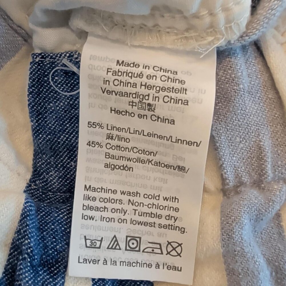 Madewell Linen Blend Sz 14 Blue Striped High Waist Paper Bag Loose Fit Shorts - Picture 8 of 11